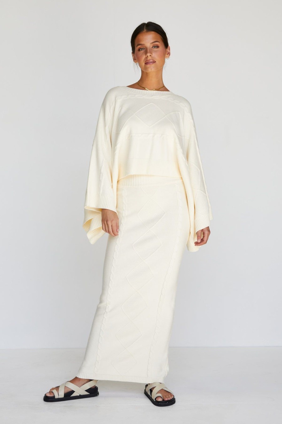 Clothing Runway Scout | Monique Knit Skirt (Cream)