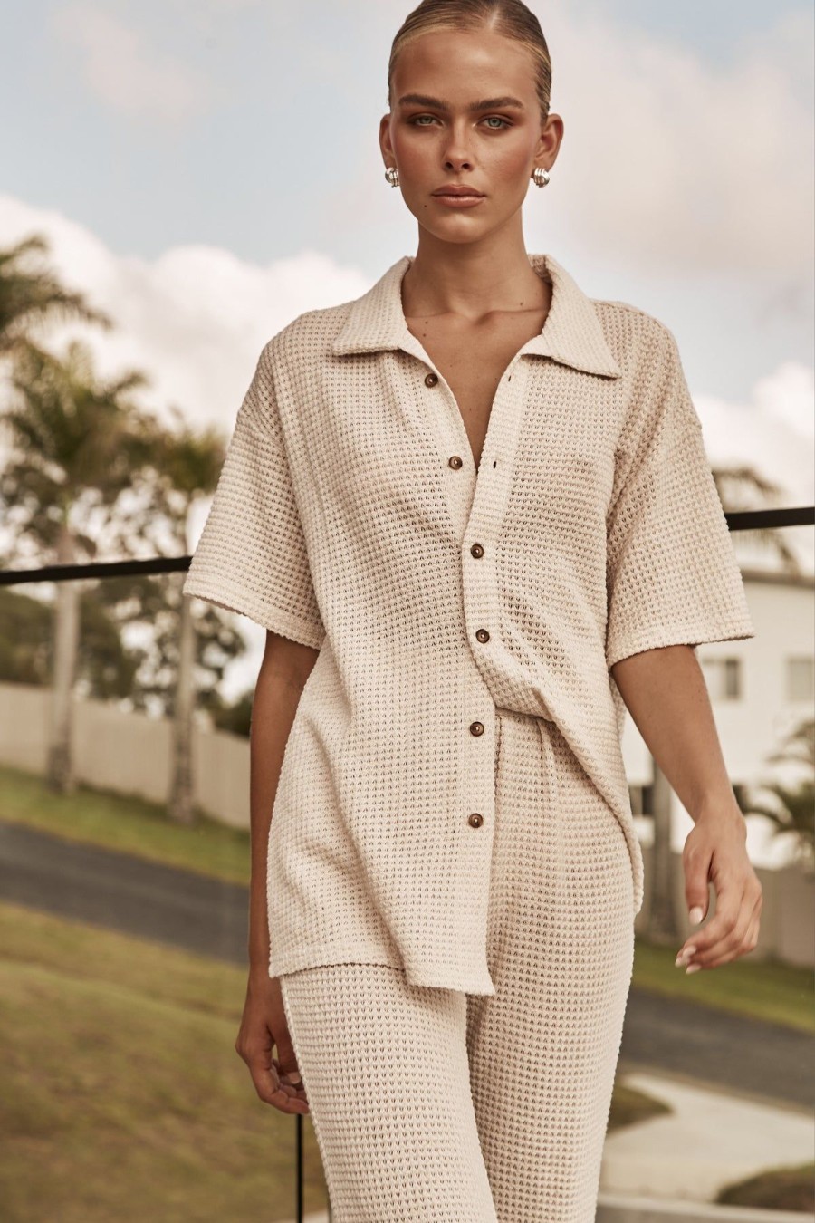 Maternity Runway Scout | Serra Waffle Shirt (Cream)