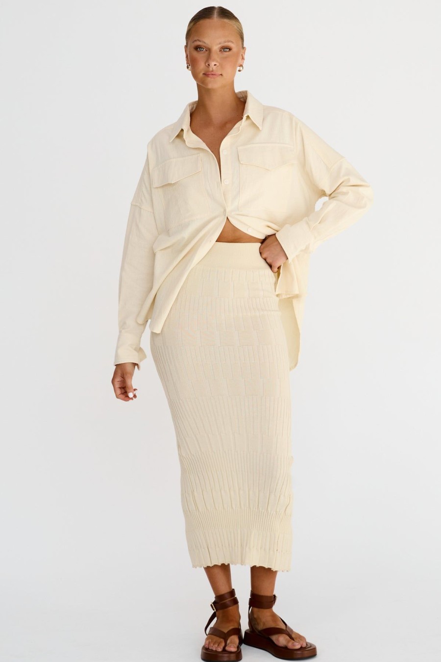 Maternity Runway Scout | Naya Knit Midi Skirt (Cream)